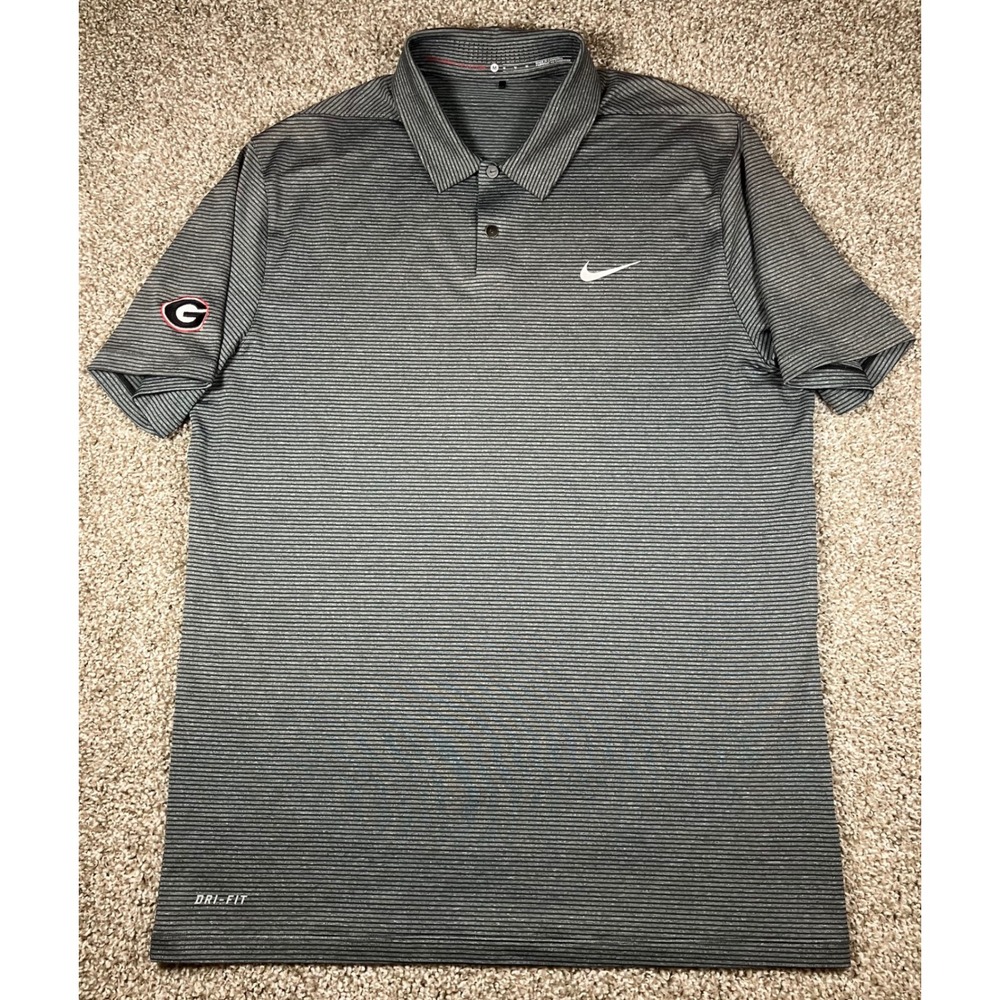 Nike Tiger Woods Georgia Bulldogs Dri-FIT Golf Polo Grey Stripe Mens Medium